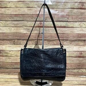 Lodis Black Leather Caiman Shoulder Bag